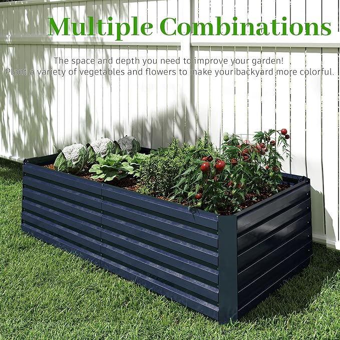8x4x2 ft Outdoor Raised Garden Bed, Large Metal Planter Raised Beds, Planters for Outdoor Plants for Vegetables, Flowers, Herbs, Fruits, and Succulents.(2 Pcs,Blue)