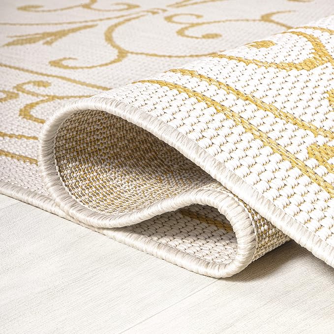 JONATHAN Y Vintage Filigree Indoor Outdoor Area Rug 4X6 Cream/Yellow, Charleston Textured Weave for Backyard, Patio, Porch, Easy-Cleaning, High Traffic, Pet-Friendly, Non-Shedding (SMB106M-4)