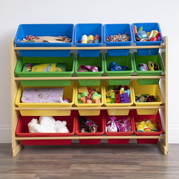 Humble Crew Supersized Toy Storage Organizer with 16 Removable Bins, Natural/Primary – Large Toy Storage for Toddlers Ideal for Kids' Rooms, Playrooms, and Nurseries - Modern Toy Bins for Kids