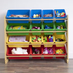 Humble Crew Supersized Toy Storage Organizer with 16 Removable Bins, Natural/Primary – Large Toy Storage for Toddlers Ideal for Kids' Rooms, Playrooms, and Nurseries - Modern Toy Bins for Kids