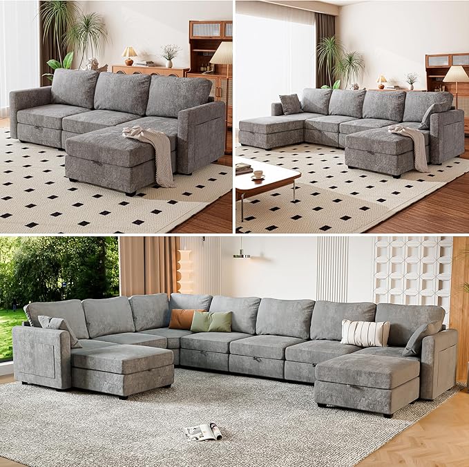 mestyl Modular Sectional Sofa Convertible Sofa Couch Set with Storage for Living Room, Modern 3 Seater Modular Sectional Couch (Grey)
