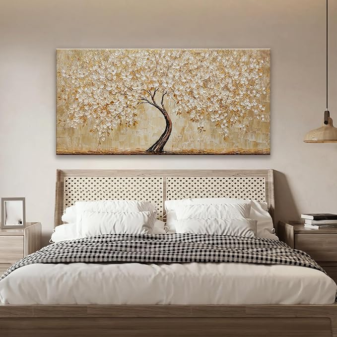 TAIJXAGSG Canvas Wall Art Decor Gold Tree Flower Wall Art Gold Tree Of Life Abstract Wall Decor Painting Pictures Botanical Wall Art For Living Room Bedroom Home Office Artwork 24"X 48"