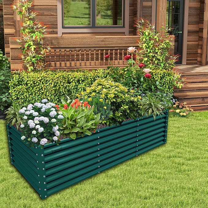 1 Pack 8x3x2FT Galvanized Raised Garden Bed Kit Retangular Metal Ground Planter Box Outdoor Bottomless Planter Raised Beds for Vegetables Flowers Herbs Fruits, Green