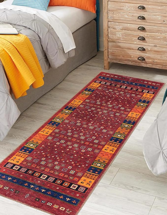 Keen Home Design 2x7 Rug - Machine Washable Runner Rug with Non-Slip Backing, Ideal for Hallway, Entryway, Kitchen, Laundry Room - Vintage, Easy Clean, Durable, Low Pile Rug - (2'6" x 7')