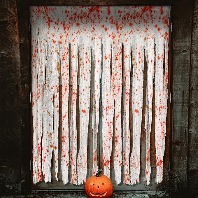 RunNico 85" x 60" 2pcs Halloween Door Curtain Decoration with Bloody Hand Prints - Bloody Doorway Curtain Halloween Creepy Cloth for Haunted House, Horror Theme Party