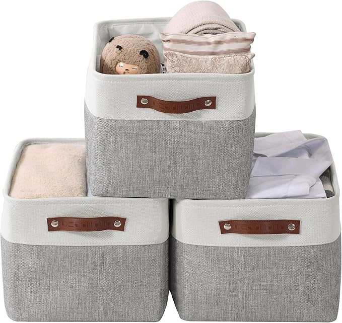 DECOMOMO Storage Baskets for Shelves - Fabric Closet Organizers and Storage Bins, Perfect Baskets for Organizing Closet Toys Nursery (Grey and White, XL - 3 Pack)