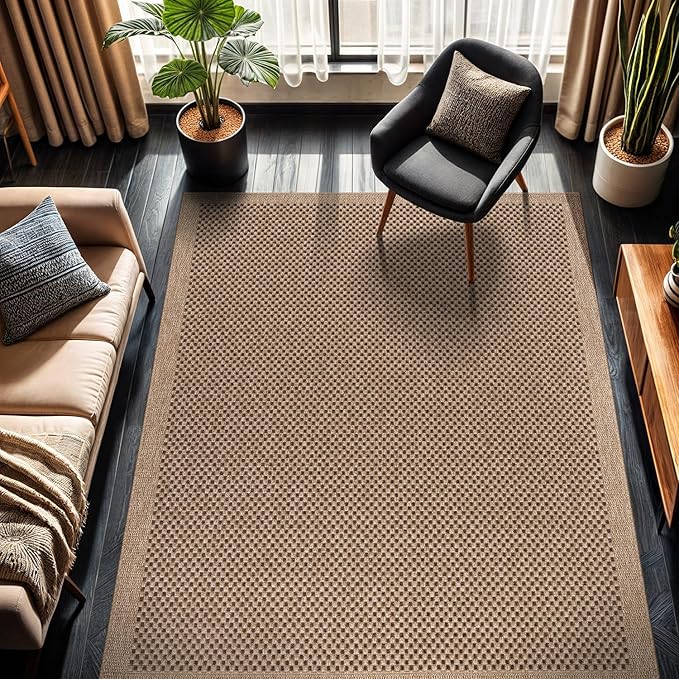 CAMILSON Easy Jute Rug 4x6, Indoor Outdoor Natural Color Fiber Area Rugs for Living Room Patio and Kitchen Rug, Sisal Boho Woven Design, Easy-Cleaning, Washable Outside Carpet Alfombras para(4 x 6)