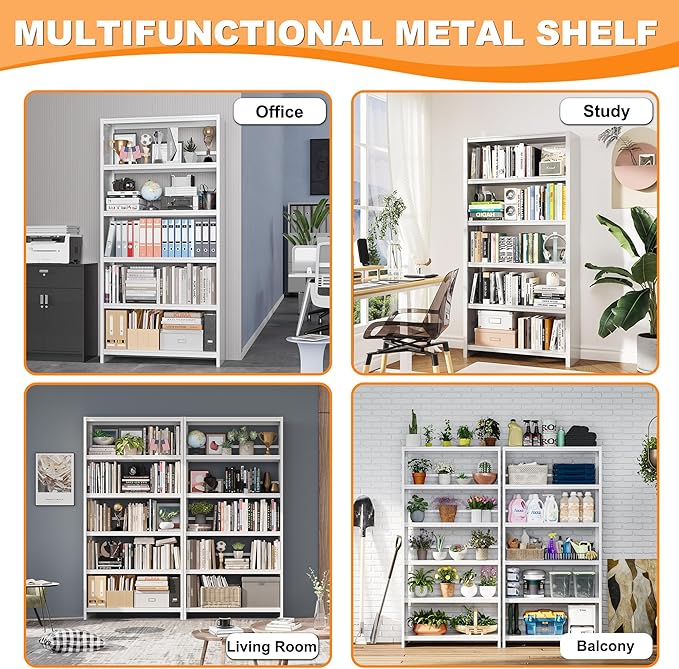 69.3" H Home Office Bookcase Shelf Storage,5 Tier Bookcase with Open Display Shelves,Industrial Wide Bookshelf with Metal Frame for Home Office, Living Room, Bed Room (34.1" W)