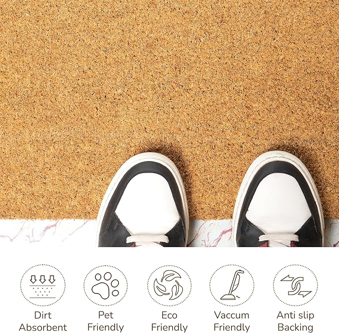 Welcome Doormats, Natural Coco Coir Mats with Non-Slip PVC Backing, Indoor Outdoor Mats for Home & Office, Floor Mats for Door Decor, Patio Decor, Plain Entry Mat, Beige, 30"x17"