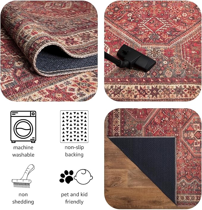Keen Home Design 2x12 Rug - Machine Washable Runner Rug with Non-Slip Backing, Ideal for Hallway, Entryway, Kitchen, Laundry Room - Vintage, Easy Clean, Durable, Low Pile - (2'6" x 12')