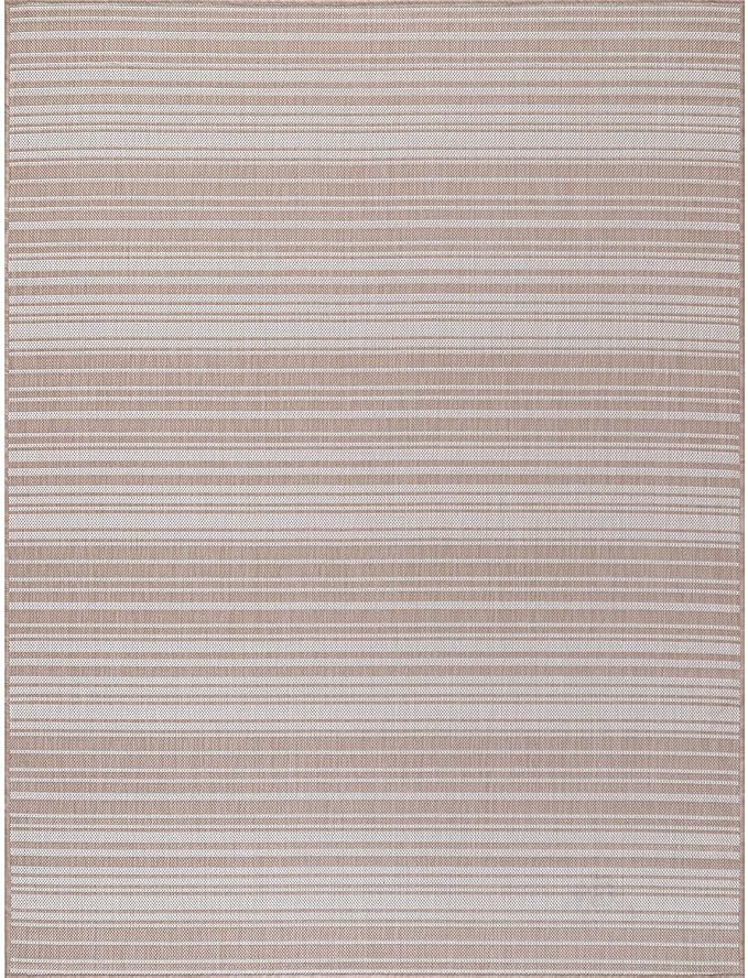 Stripe Outdoor Rug 5x7 Washable Outside Carpet for Indoor Patio Porch Waterproof Easy Cleaning Non Shedding Area Rugs Beige 5 x 7