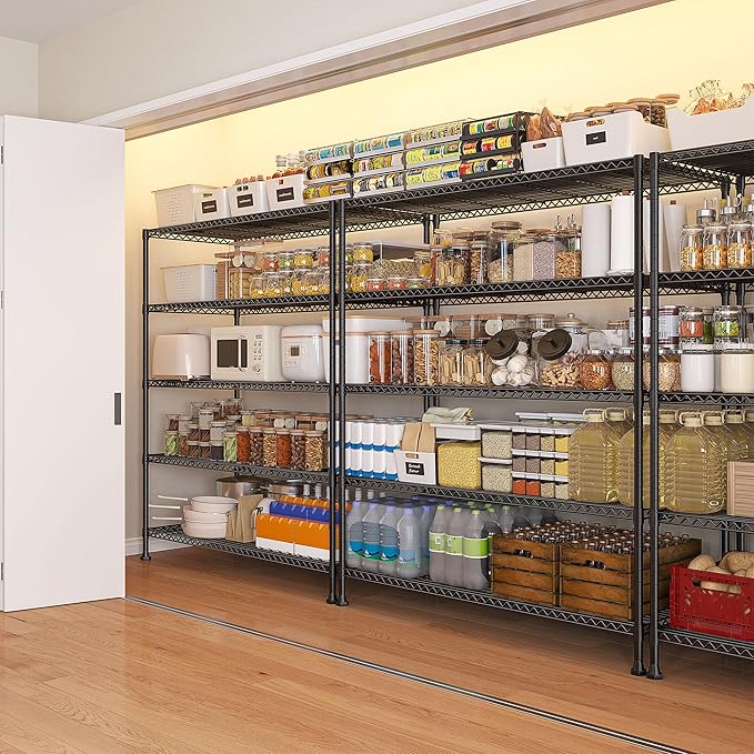 REIBII 45.5''W Storage Shelves Wire Shelving, 5 Tier Pantry Shelves for Storage Rack, Adjustable Metal Shelving for Pantry Kitchen Steel Shelving, 45.5" W x 71" H x 17.7" D