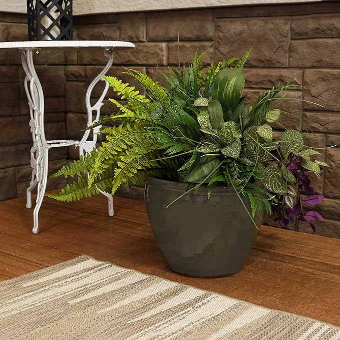 Sunnydaze Chalet Large Ceramic Plant Pot - Round Outdoor Glazed Ceramic Planter Pot with Drainage - Gray - 14.5"