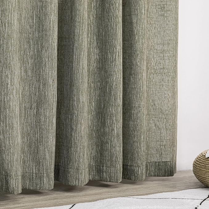 MYSKY HOME Long Sheer Curtains Farmhouse, Sliding Door Curtain for Living Room Light Filtering Privacy Protect Soft Cotton Blend Back Tab Window Drapes Boho, 50" x 108", Olive Green, 2 Panels