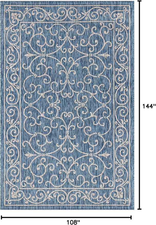 JONATHAN Y Vintage Filigree Indoor Outdoor Area Rug 9X12 Navy/Gray, Charleston Textured Weave for Backyard, Patio, Porch, Easy-Cleaning, High Traffic, Pet-Friendly, Non-Shedding (SMB106D-9)