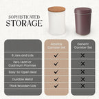 6 Canister Set for the Kitchen Countertop – Metal Food Storage Canisters with Airtight Lids for Flour, Tea, Crafts, Coffee, & Sugar – Container Set with Modern Wood Lids, White