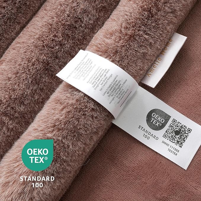 Amélie Home Faux Fur Throw Blanket for Couch, Ultra Cozy Fuzzy Fluffy Fur Luxurious Soft Striped Plush Gift Blankets for Family Sofa Chair Bed Living Room Bedroom, 55"x70", Ionic Fox Brown