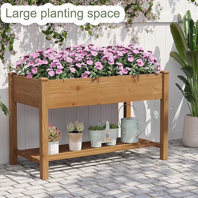 GHWIE Raised Garden Bed with Shelf,Elevated Wooden Planter Box with Legs,Garden Planter for Backyard, Patio, Balcony
