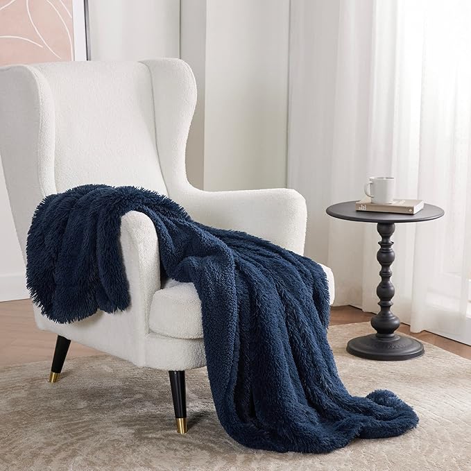 Bedsure GentleSoft Fluffy Navy Blue Throw Blanket for Couch, Dark Blue Gifts for Men, Women, Soft Sherpa Fleece Thick Warm Faux Fur Throw Blanket, Fuzzy Plush Cozy Gifts for Dad Grandpa, 50x60