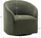 KINWELL 32" Wide Modern Boucle Swivel Barrel Chair, No Assembly Round Upholstered Swivel Accent Armchair for Living Room, Bedroom, Office (Green)