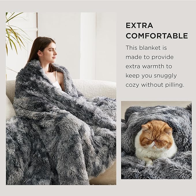Bedsure GentleSoft Fluffy Fuzzy Faux Fur Throw Blanket, Soft Sherpa Fleece Cozy Gifts for Women, Grey Room Decor for Men Plush Blanket for Couch Bed, Thick Warm Minky Gifts for Girls Boys Teenages