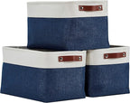 DECOMOMO Storage Baskets for Shelves - Fabric Closet Organizers and Storage Bins, Perfect Baskets for Organizing Closet Toys Nursery (Navy Blue and White, XL - 3 Pack)