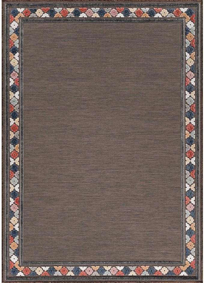 Beverly Rug Outdoor Rug 10x14 Modern Bordered Large Area Rugs for Indoor and Outdoor Patio Easy to Clean Non Shedding Living Room Porch Garden Washable Outside Carpet (10 x 14 Brown)