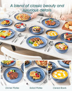vancasso ANYA 24 Pieces Plates and Bowls Set, Blue Dinnerware Sets, Reactive Glaze Dishes Set for 8, Ceramic Dishware Sets Kitchen Dinner Set, Microwave & Dishwasher Safe