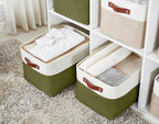 DECOMOMO Storage Bins Fabric Storage Baskets for Shelves, Linen Closet Organization Toys Nursery (Olive Green and White, Large - 3 Pack)