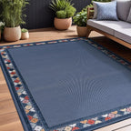 Beverly Rug Outdoor Rug 8x10 Modern Bordered Area Rugs for Indoor and Outdoor Patio Easy to Clean Non Shedding Living Room Porch Garden Washable Outside Carpet (8 x 10 Blue)