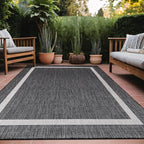 Bordered Outdoor Rug 5x7 Washable Outside Carpet for Indoor Patio Porch Waterproof Easy Cleaning Non Shedding Area Rugs Gray 5 x 7