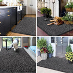Mibao Front Door Mat, Dirt Trapper Welcome Mat for Outdoor Indoor, Non-Slip Waterproof Doormat, Durable Machine Washable Low Profile Entry Rug for Back Door Outside Patio Porch, 48" x 24", Black