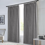Macochico 100”Wx96”L Pinch Pleated 100% Blackout Linen Curtains Thermal Sliding Curtains for Bedroom Living Room Sliding Glass Door Farmhouse Shabby Chic Gray Drapery with Tieback 1 Panel
