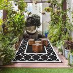 GENIMO 6' x 9' Outdoor Rug Waterproof for Patio Decor, Foldable Reversible Plastic Straw Area Rugs Mat for Camper, Morden Carpet for Outside, Rv, Deck, Porch, Picnic, Beach, Balcony, Black & White