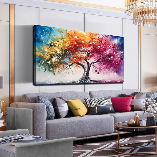 Alsingbago Colorful Tree Canvas Wall Art for Living Room Bedroom Home Office Orange and Pink Tree Picture Modern Artwork Ready to Hang Size 30x60