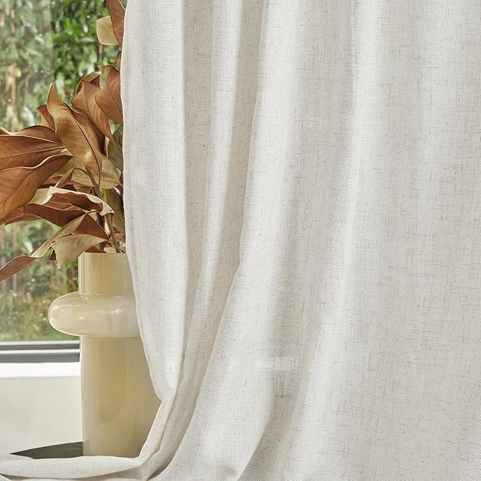 MYSKY HOME Linen Curtains for Living Room, Natural Semi Sheer Curtains & Drapes 84 inches Length 2 Panels Set Farmhouse Country Boho Style Back Tab Draperies for Sliding Glass Door, 50" Wide, Linen