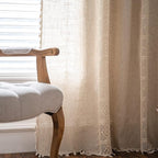 Sutuo Home Boho Curtain Semi-Blackout Crochet Hollow Lace Patchwork with Textured Linen Fabric, Handmade Tassels Rod Pocket Bohemian Window Drapes for Living Bedroom, 59" W x 84" L, 1 Panel