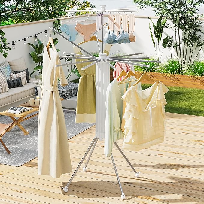 JOOM 4 Legs Double Layer Clothes Drying Rack, Garment Rack Portable and Foldable Space Saving Laundry Drying Rack - Drying Rack Clothing Floor Folding Balcony Bedroom Household Aluminum