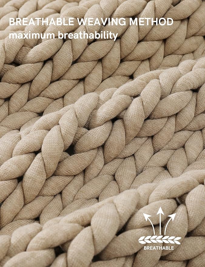 YnM Chunky Throw Blanket, Medium-Weight, Hand Knitted, Skin Friendly, Ventilated and Breathable, Machine Washable, Home Décor Piece for Couch, Sofa and Bed (Beige, 40x50 Inch)