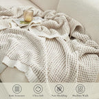 Amélie Home Chenille Waffle Throw Blanket for Couch, Reversible Pineapple Stitch Knit Soft Cozy Knit Blanket Lightweight Warm Decorative Throw for Sofa, Bed, Living Room, 60"x80", Beige&Ivory