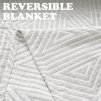 jinchan Boho 100% Cotton Blanket Muslin Twin Size 60x80 Inches Lightweight 3-Layer Geometric Triangle Striped Reversible Quilt Throw Soft Breathable Comfy All Seasons for Couch Bed Decor, Light Grey