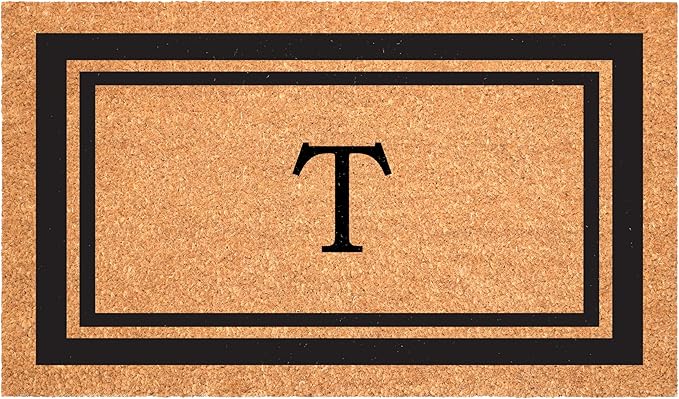 Calloway Mills 152962448 Black Border 24" x 48" Monogram Doormat (Letter T)