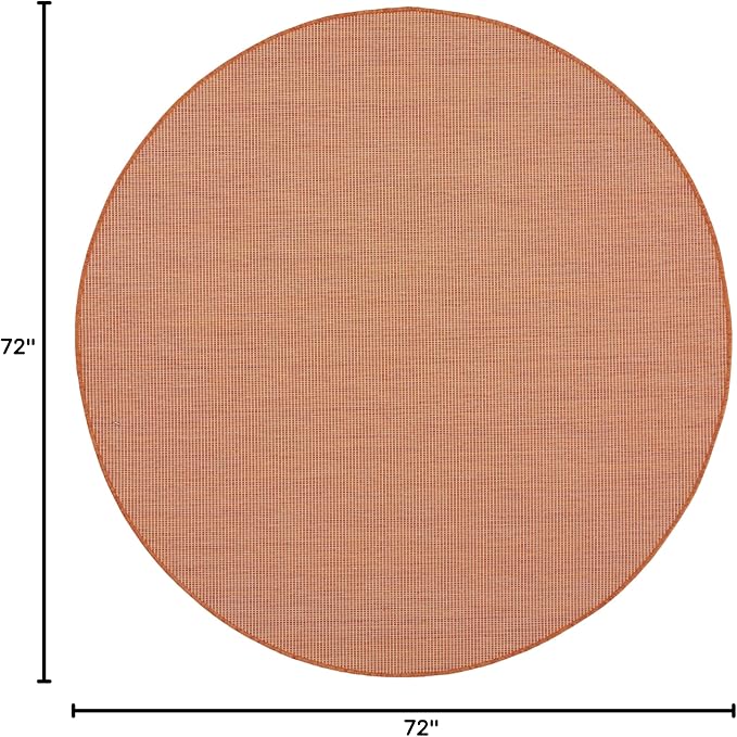 Nourison Positano Indoor/Outdoor Terracotta 6' x Round Area Rug, Easy Cleaning, Non Shedding, Bed Room, Living Room, Dining Room, Backyard, Deck, Patio (6 Round)