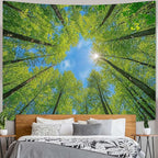 AMM Nature Forest Tree Celling Tapestry Lush Green Treetops Sunlit Tapestry for Bedroom Aesthetic Sky Sunlight Canopy Leaves Landscape Tapestries Wall Hanging for Living Room Dorm Office 90 x 68 Inch