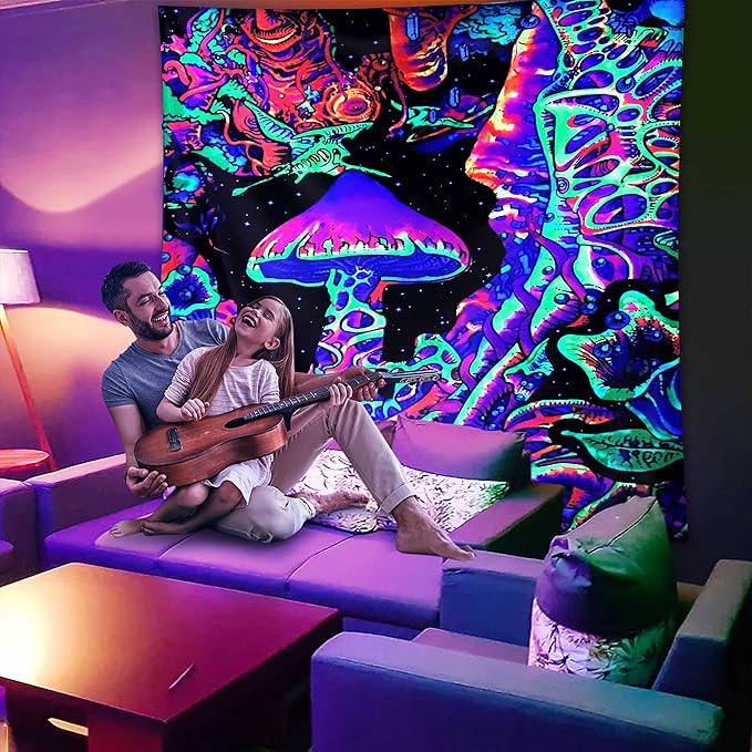 ADDWel Blacklight Mushroom Tapestry, Upright Tapestry Glow In The Dark, UV Reactive Black Light Tapestries Posters Wall Hanging for Bedroom Dorm Living Room Backdrop Decor (mushroom, 30" x 40")