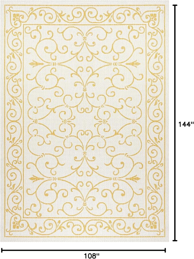 JONATHAN Y Vintage Filigree Indoor Outdoor Area Rug 9X12 Cream/Yellow, Charleston Textured Weave for Backyard, Patio, Porch, Easy-Cleaning, High Traffic, Pet-Friendly, Non-Shedding (SMB106M-9)