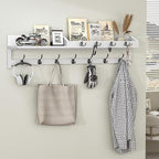 AMBIRD 35 inch Coat Rack Wall Mount, Extra Long Coat Hooks Wall Mount, Entryway Shelf with 7 Dual Coat Hooks 4 Key Hooks Mail Organizer, Wooden Wall Coat Rack with Hooks, Key Holder Rack (White)