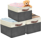 SIMPLE HOUSEWARE Large Fabric Storage Bin, 15" x 11" with Leather Like Handles, 3 Pack, Dark Gray