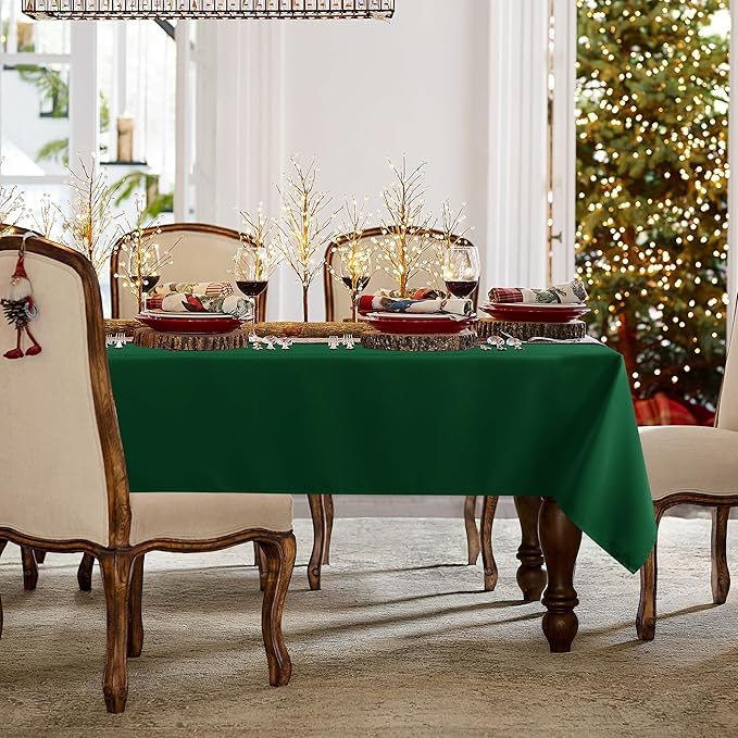 sancua Rectangle Tablecloth - 90 x 156 Inch - Stain and Wrinkle Resistant Washable Polyester Table Cloth, Decorative Fabric Table Cover for Dining Tables, Buffet Parties and Christmas, Hunter Green