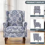 UIXE High Back Floral Accent Chairs Set of 2, Upholstered Armchair in Fabric, Retro Printed Wingback Arm Chair for Living Room, Nailhead Trim Single Sofa Bedroom Reading Seat - Navy Blue